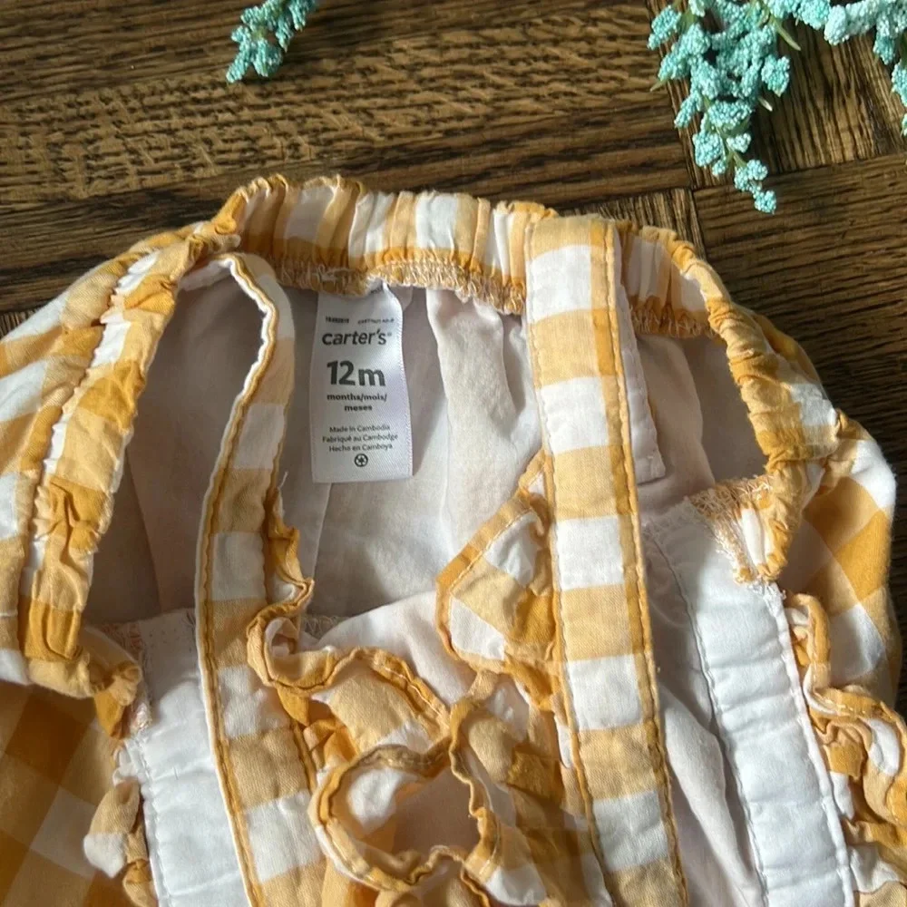 🍭3/$20🍭CARTER’S  Gingham Ruffle Romper 💛🤍 - Picture 3 of 3